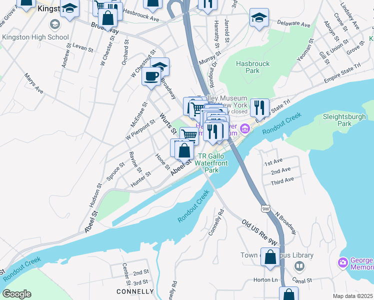 map of restaurants, bars, coffee shops, grocery stores, and more near 79 Abeel Street in Kingston