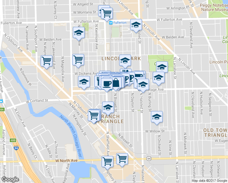 map of restaurants, bars, coffee shops, grocery stores, and more near in Chicago