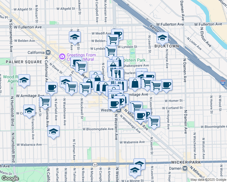 map of restaurants, bars, coffee shops, grocery stores, and more near in Chicago