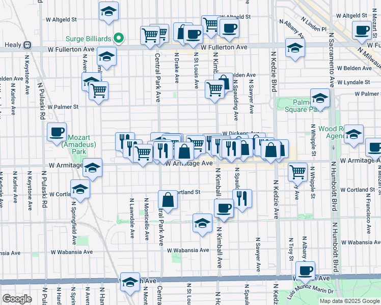 map of restaurants, bars, coffee shops, grocery stores, and more near in Chicago