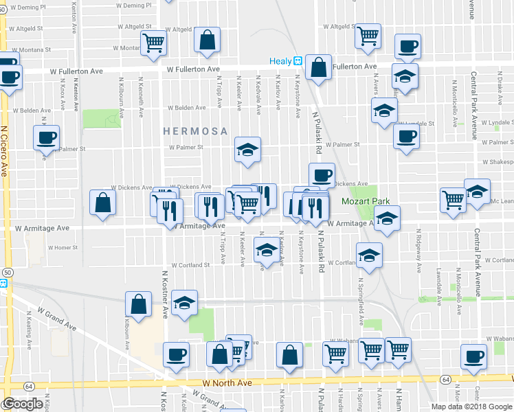 map of restaurants, bars, coffee shops, grocery stores, and more near in Chicago