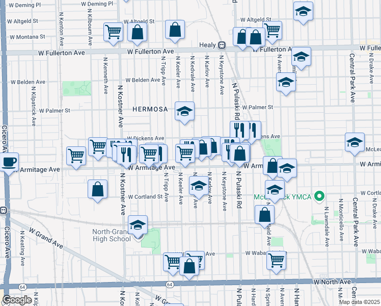 map of restaurants, bars, coffee shops, grocery stores, and more near in Chicago
