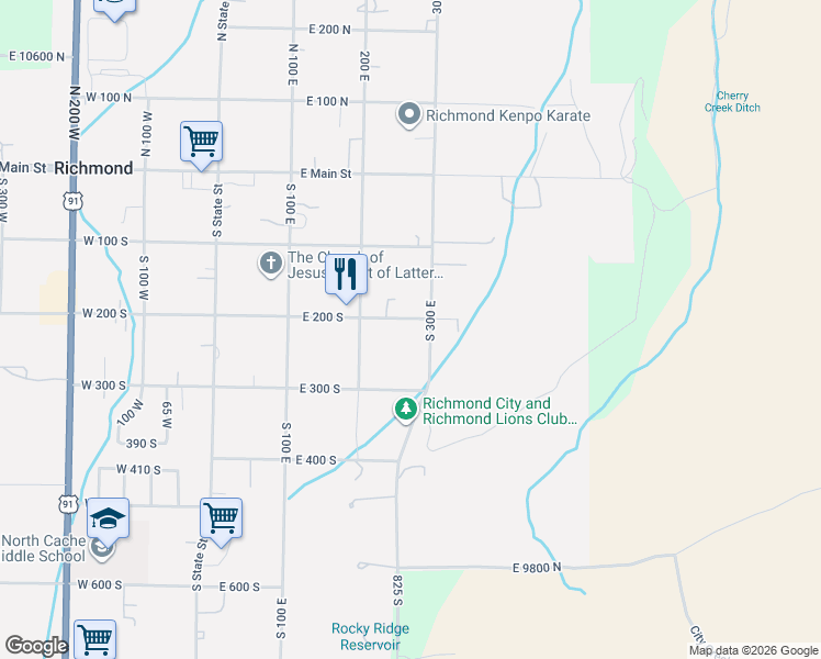 map of restaurants, bars, coffee shops, grocery stores, and more near 215 South 300 East in Richmond