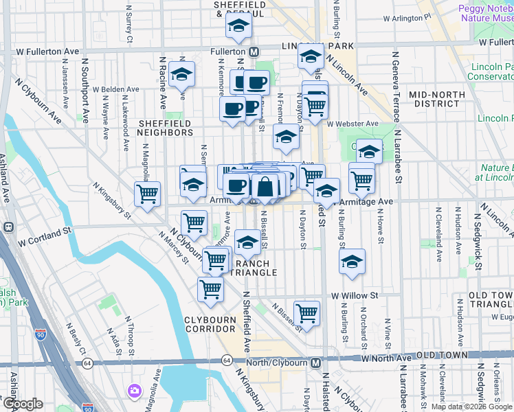 map of restaurants, bars, coffee shops, grocery stores, and more near in Chicago