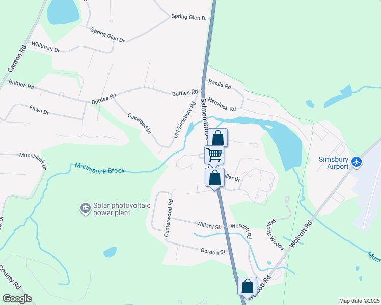 map of restaurants, bars, coffee shops, grocery stores, and more near 11 Brettonwood Drive in Simsbury