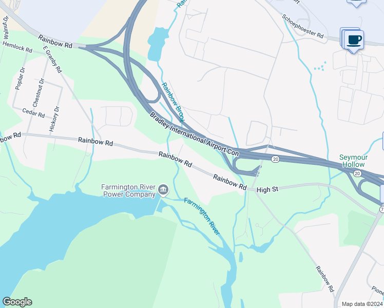 map of restaurants, bars, coffee shops, grocery stores, and more near 366 Rainbow Road in Windsor