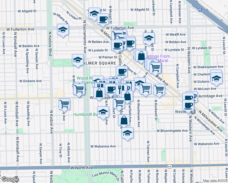 map of restaurants, bars, coffee shops, grocery stores, and more near in Chicago