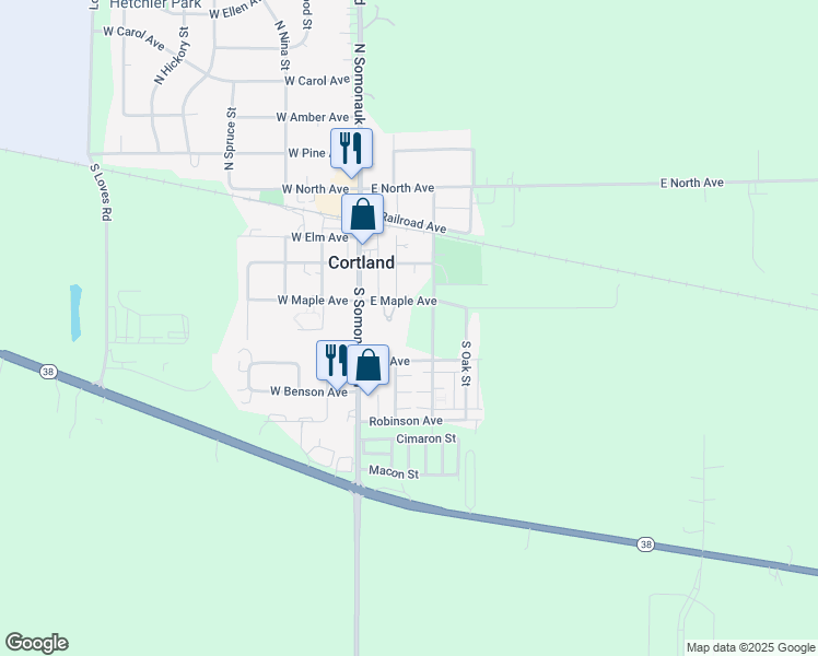 map of restaurants, bars, coffee shops, grocery stores, and more near 37 East South Avenue in Cortland