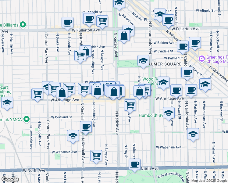 map of restaurants, bars, coffee shops, grocery stores, and more near in Chicago