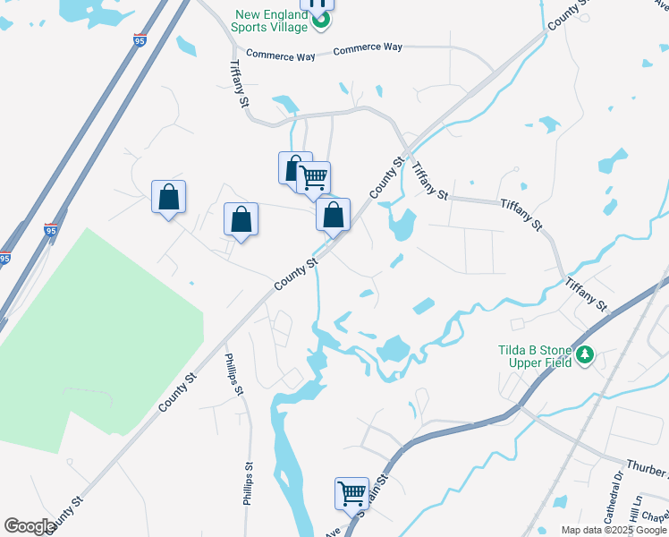 map of restaurants, bars, coffee shops, grocery stores, and more near 1284 County Street in Attleboro