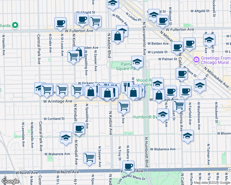 map of restaurants, bars, coffee shops, grocery stores, and more near in Chicago