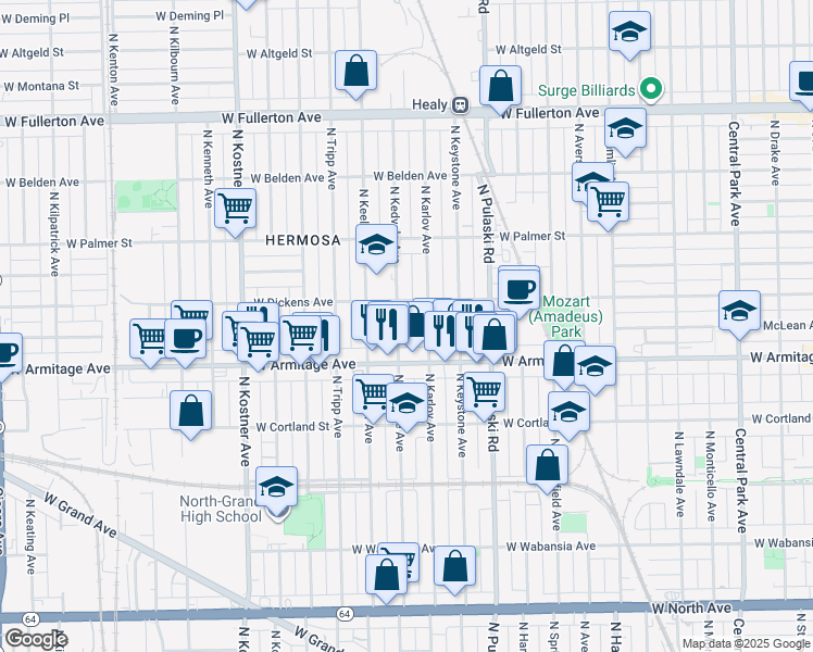 map of restaurants, bars, coffee shops, grocery stores, and more near in Chicago
