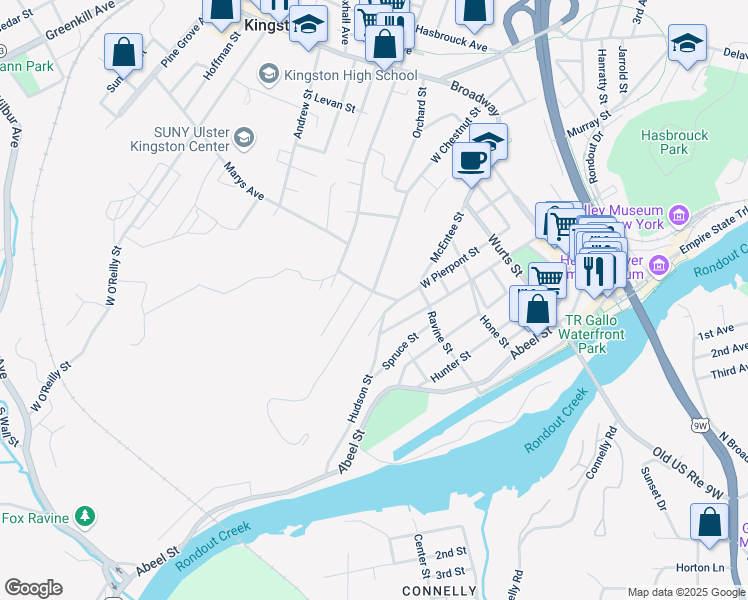 map of restaurants, bars, coffee shops, grocery stores, and more near 214 West Chestnut Street in Kingston