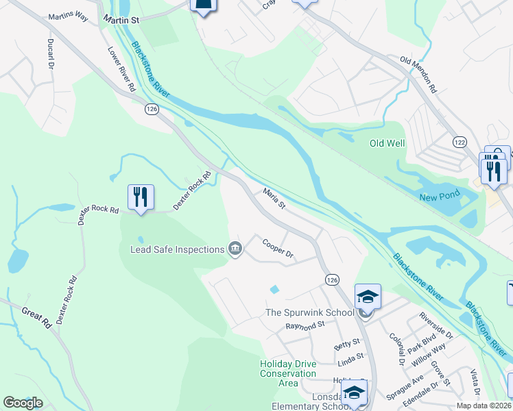 map of restaurants, bars, coffee shops, grocery stores, and more near 514 River Road in Lincoln