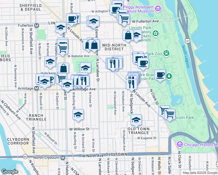 map of restaurants, bars, coffee shops, grocery stores, and more near in Chicago