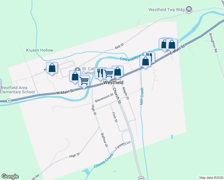 map of restaurants, bars, coffee shops, grocery stores, and more near in Westfield