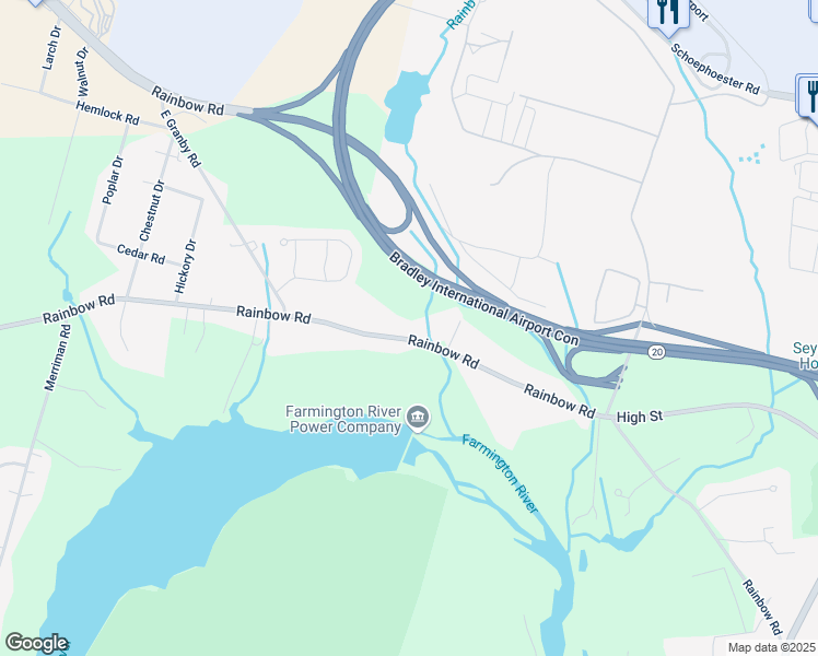 map of restaurants, bars, coffee shops, grocery stores, and more near 436 Rainbow Road in Windsor