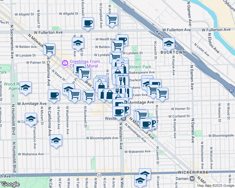 map of restaurants, bars, coffee shops, grocery stores, and more near in Chicago