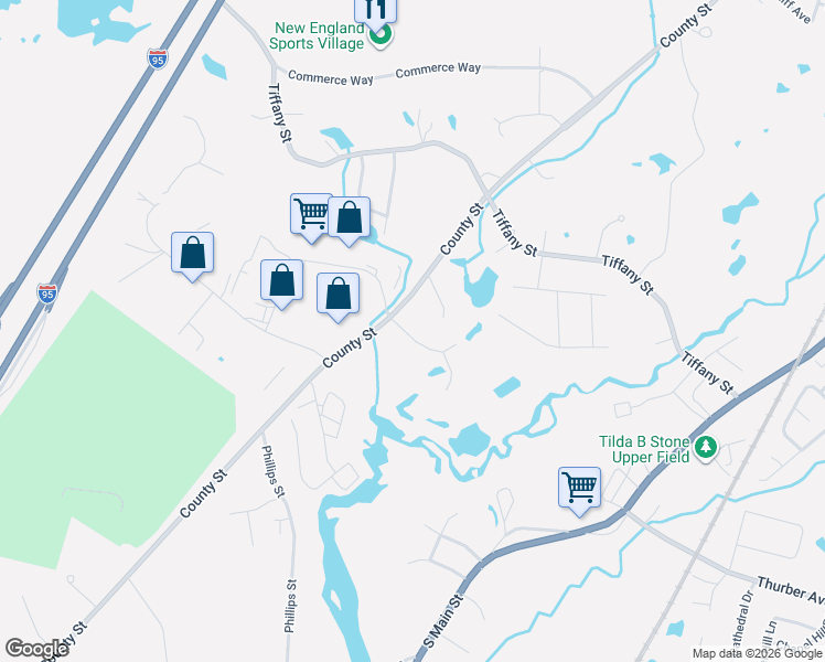 map of restaurants, bars, coffee shops, grocery stores, and more near 1172 County Street in Attleboro