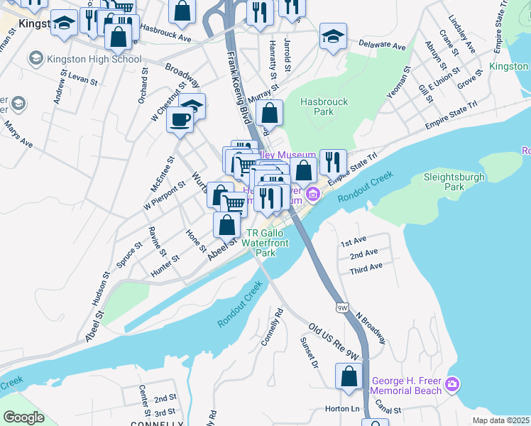 map of restaurants, bars, coffee shops, grocery stores, and more near 10 Post Street in Kingston
