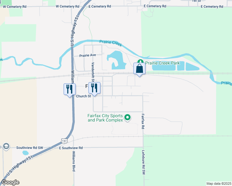 map of restaurants, bars, coffee shops, grocery stores, and more near 519 Main St in Fairfax