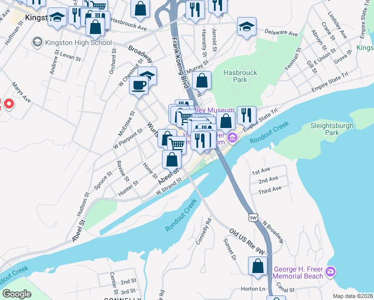 map of restaurants, bars, coffee shops, grocery stores, and more near 10 Post Street in Kingston