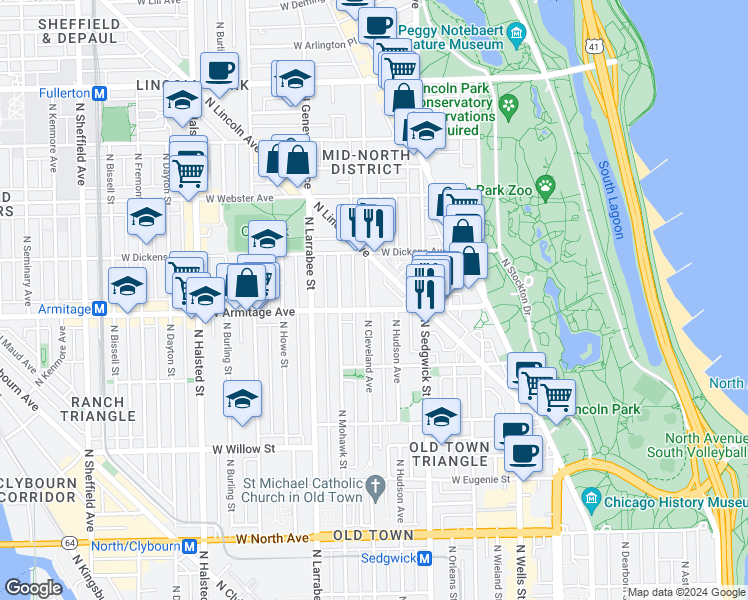 map of restaurants, bars, coffee shops, grocery stores, and more near in Chicago