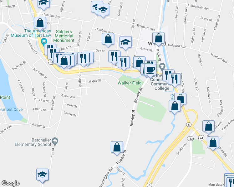map of restaurants, bars, coffee shops, grocery stores, and more near 140 Maple Street in Winchester