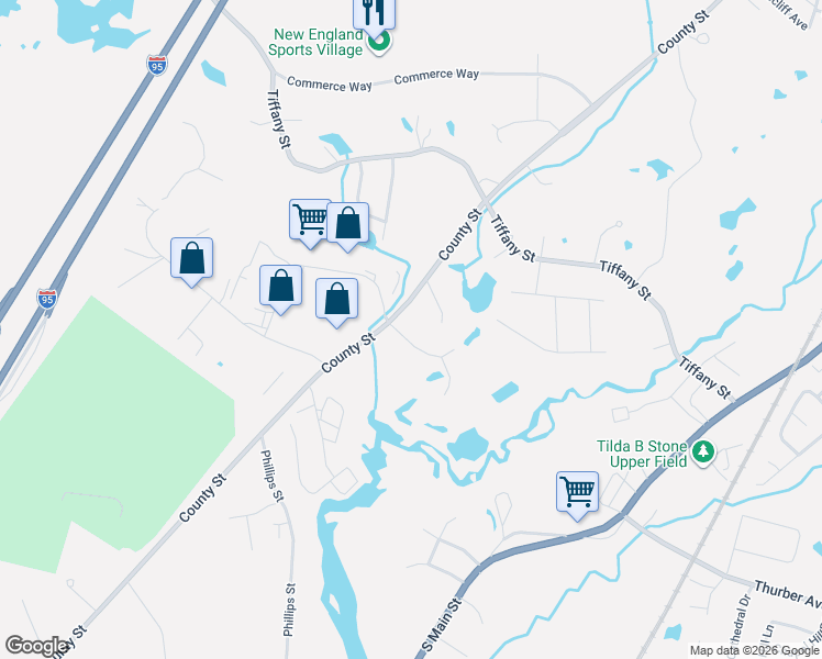 map of restaurants, bars, coffee shops, grocery stores, and more near 1172 County Street in Attleboro
