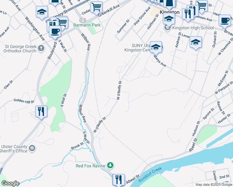 map of restaurants, bars, coffee shops, grocery stores, and more near 172-280 West O'Reilly Street in Kingston