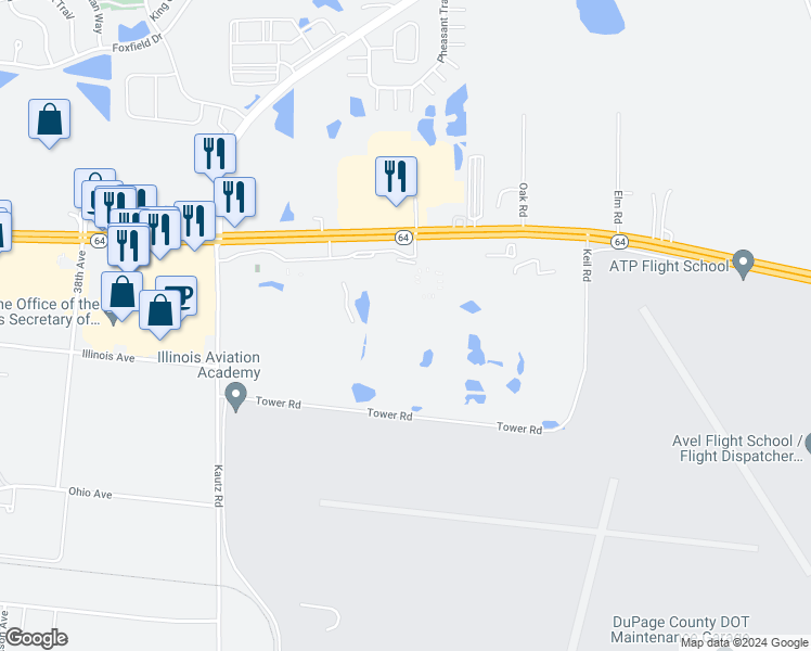 map of restaurants, bars, coffee shops, grocery stores, and more near 4051 East Main Street in St. Charles