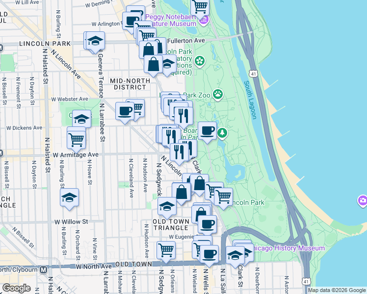 map of restaurants, bars, coffee shops, grocery stores, and more near in Chicago