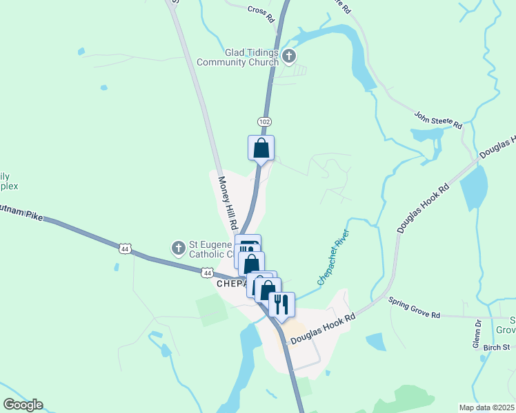 map of restaurants, bars, coffee shops, grocery stores, and more near 21 Victory Highway in Glocester