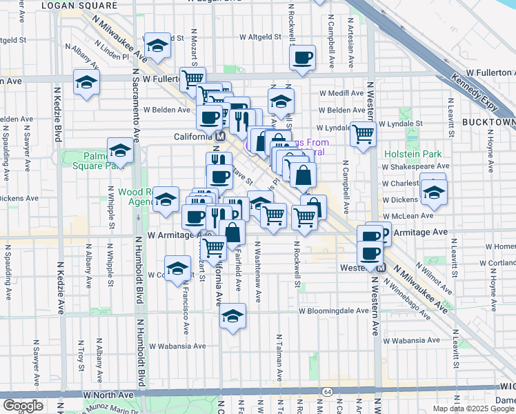 map of restaurants, bars, coffee shops, grocery stores, and more near in Chicago