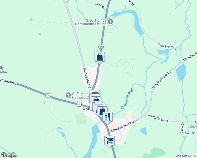 map of restaurants, bars, coffee shops, grocery stores, and more near 21 Victory Highway in Glocester