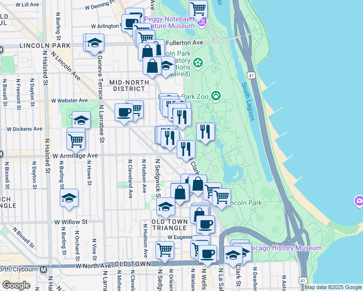 map of restaurants, bars, coffee shops, grocery stores, and more near in Chicago