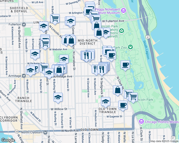 map of restaurants, bars, coffee shops, grocery stores, and more near in Chicago