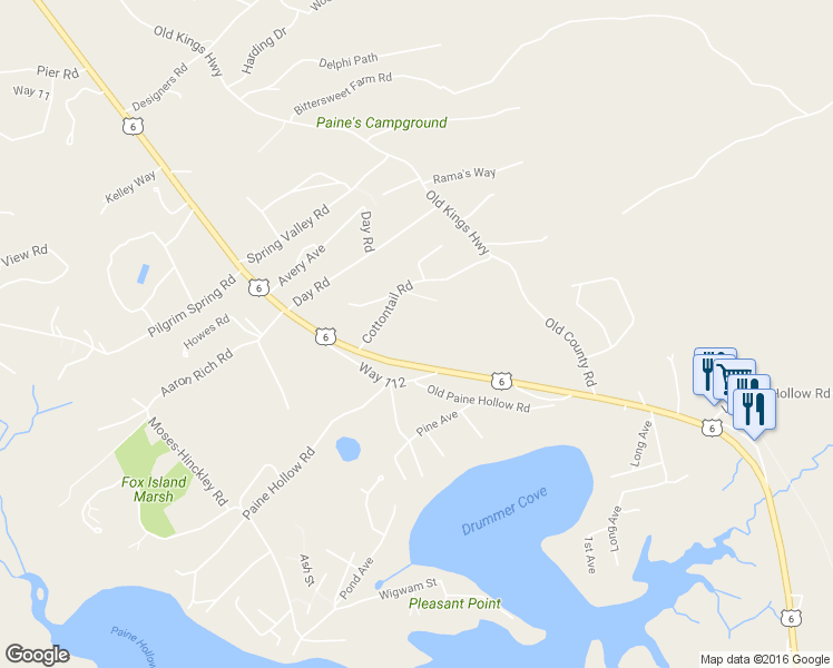 map of restaurants, bars, coffee shops, grocery stores, and more near 106 Cottontail Road in Wellfleet