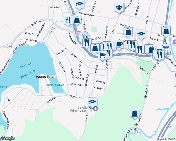 map of restaurants, bars, coffee shops, grocery stores, and more near 30 Birdsall Street in Winsted