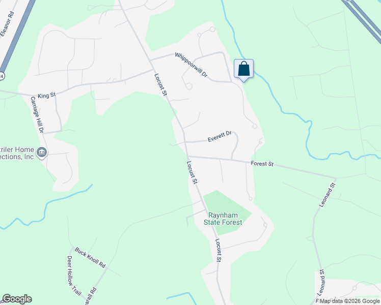 map of restaurants, bars, coffee shops, grocery stores, and more near 6 Forest Street in Raynham