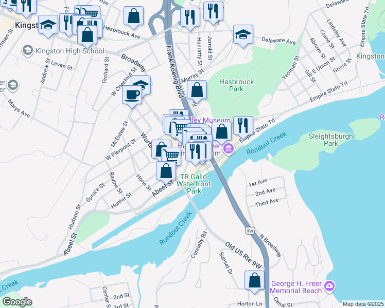 map of restaurants, bars, coffee shops, grocery stores, and more near 10 Post Street in Kingston