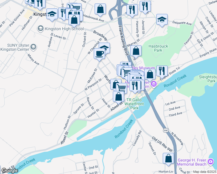 map of restaurants, bars, coffee shops, grocery stores, and more near 15 Presidents Place in Kingston