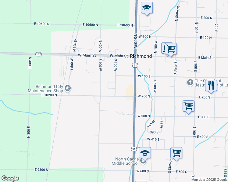 map of restaurants, bars, coffee shops, grocery stores, and more near 174 South 300 West in Richmond