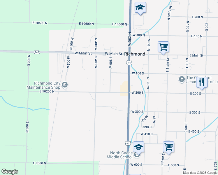 map of restaurants, bars, coffee shops, grocery stores, and more near 174 South 300 West in Richmond