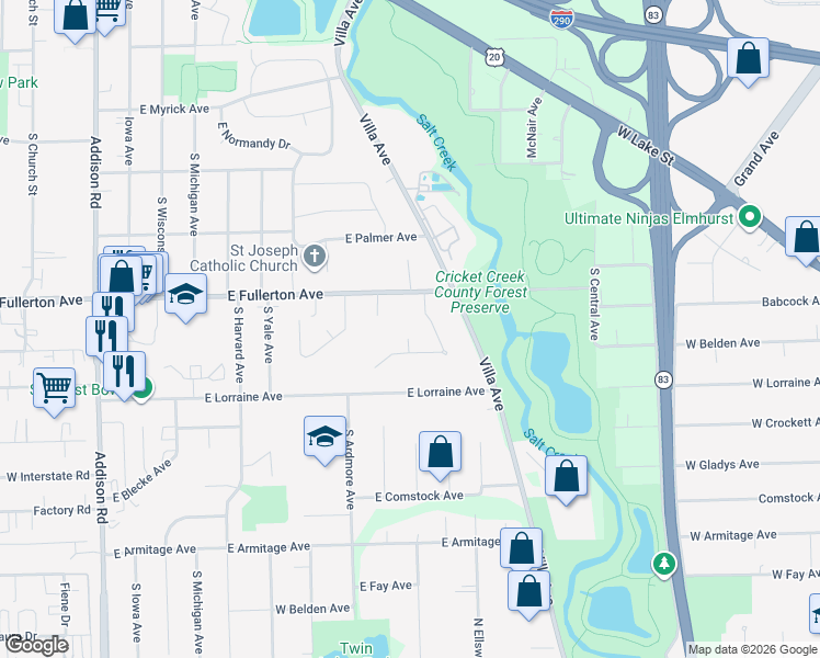 map of restaurants, bars, coffee shops, grocery stores, and more near 454 Cherry Hill Court in Addison