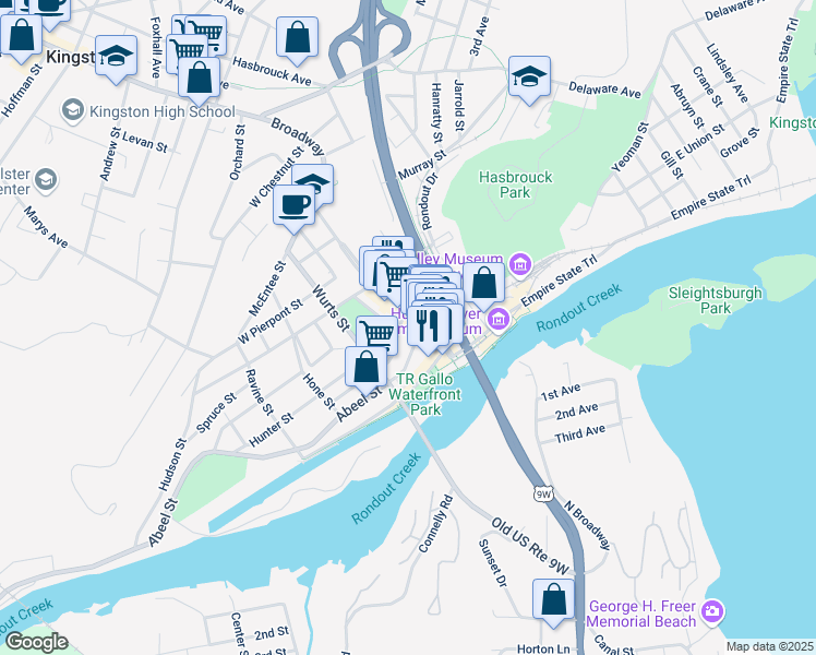 map of restaurants, bars, coffee shops, grocery stores, and more near 10 Post Street in Kingston