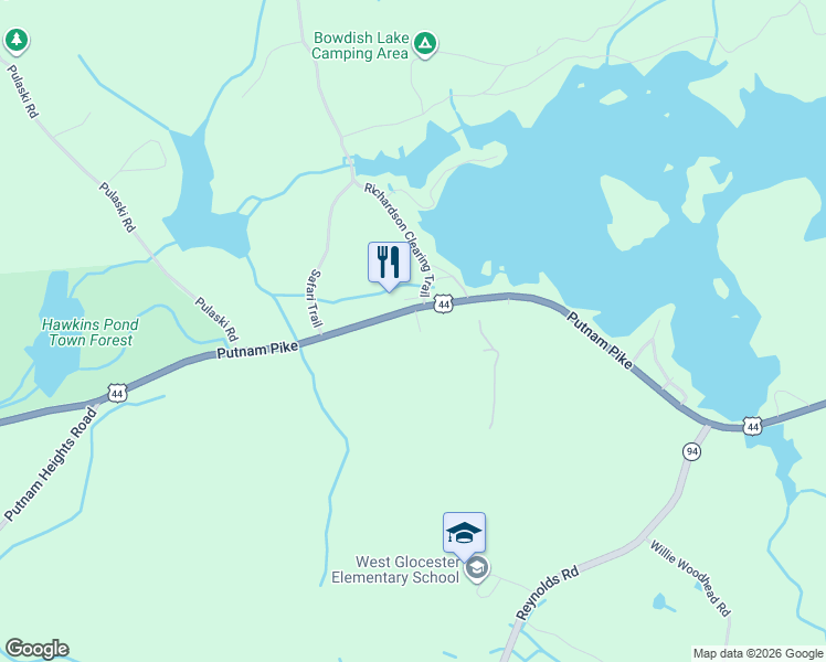 map of restaurants, bars, coffee shops, grocery stores, and more near 6 Lee's Lane in Glocester