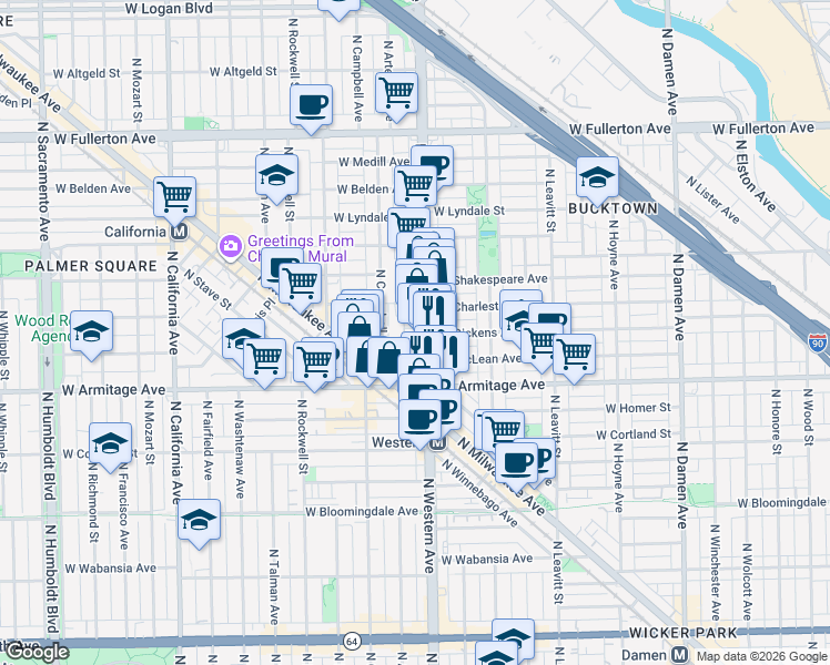 map of restaurants, bars, coffee shops, grocery stores, and more near in Chicago