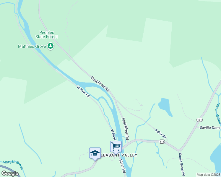 map of restaurants, bars, coffee shops, grocery stores, and more near 44 East River Road in Barkhamsted