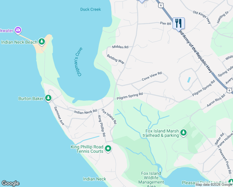 map of restaurants, bars, coffee shops, grocery stores, and more near 431 Cove Road in Wellfleet